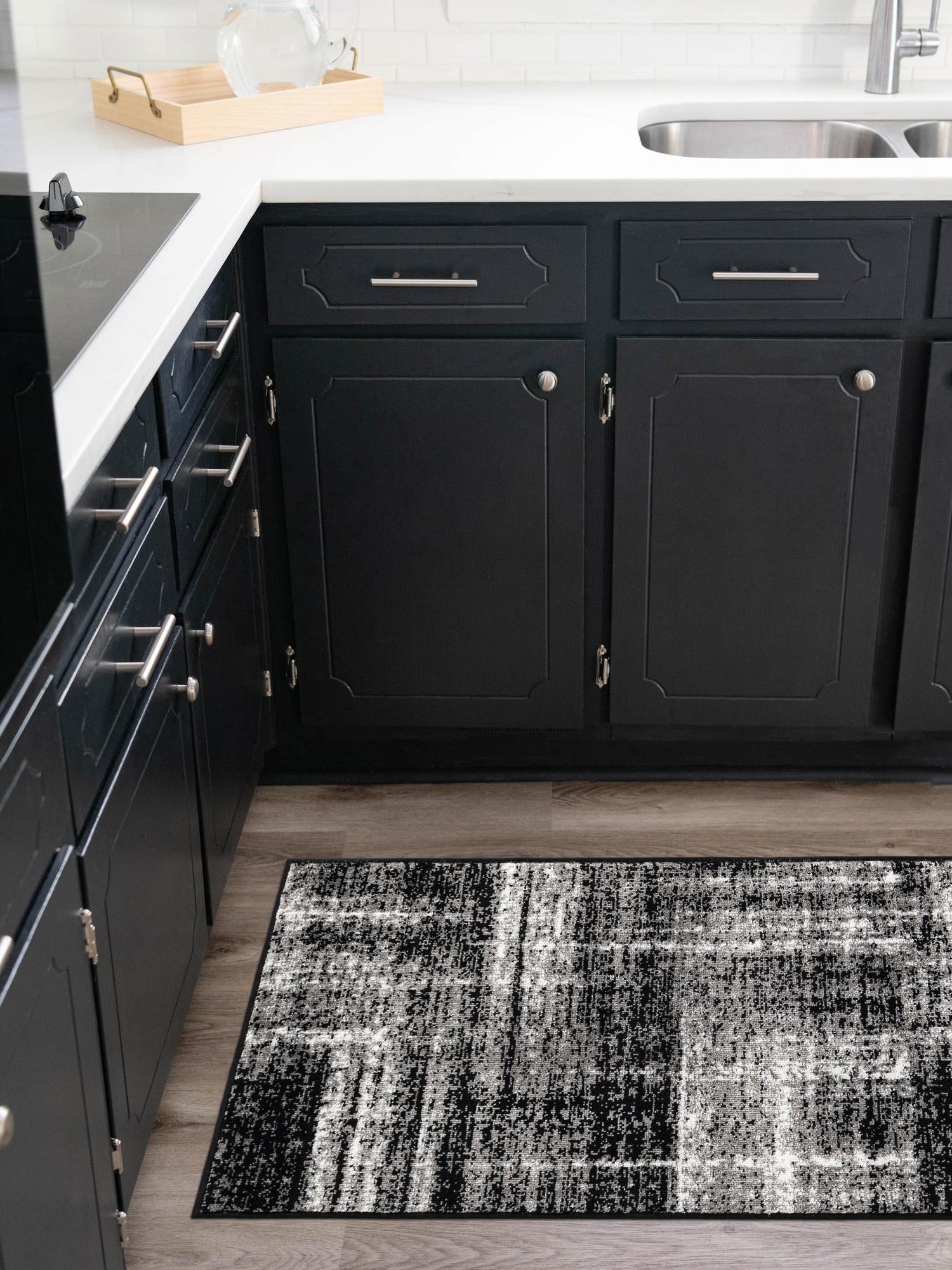 Black 2' x 6' 1 Laguna Runner Area Rug 100% Polypropylene Modern Contemporary Carpet for Bedrooms, Living Room, Dining, Office for Sale at Rug Engine