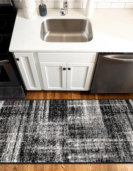Black 2' 7 x 8' Laguna Runner Area Rug 100% Polypropylene Modern Contemporary Carpet for Bedrooms, Living Room, Dining, Office for Sale at Rug Engine