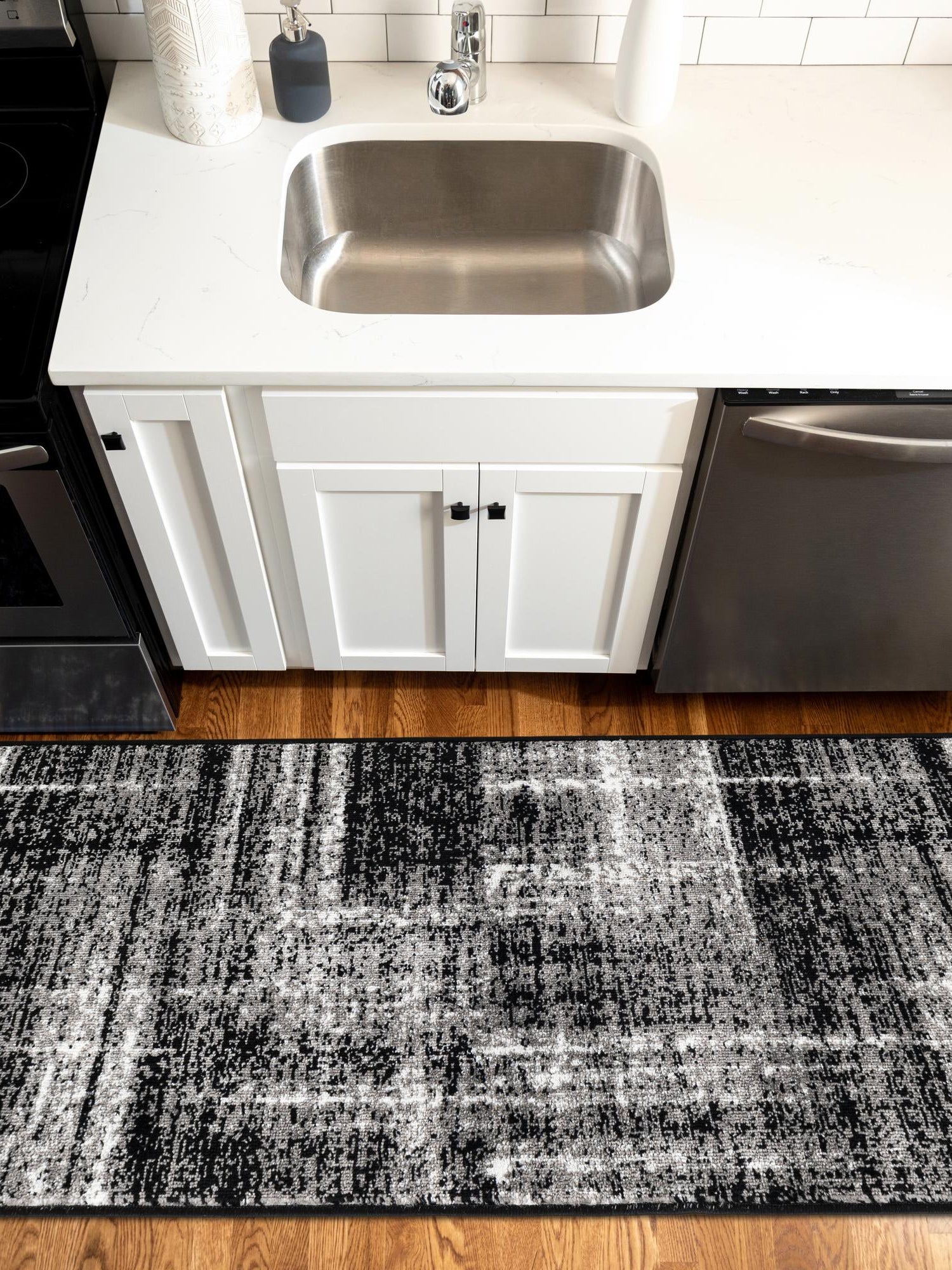 Black 2' 7 x 10' Laguna Runner Area Rug 100% Polypropylene Modern Contemporary Carpet for Bedrooms, Living Room, Dining, Office for Sale at Rug Engine
