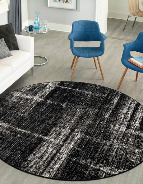 Black 7' 10 x 7' 10 Laguna Round Area Rug 100% Polypropylene Modern Contemporary Carpet for Bedrooms, Living Room, Dining, Office for Sale at Rug Engine