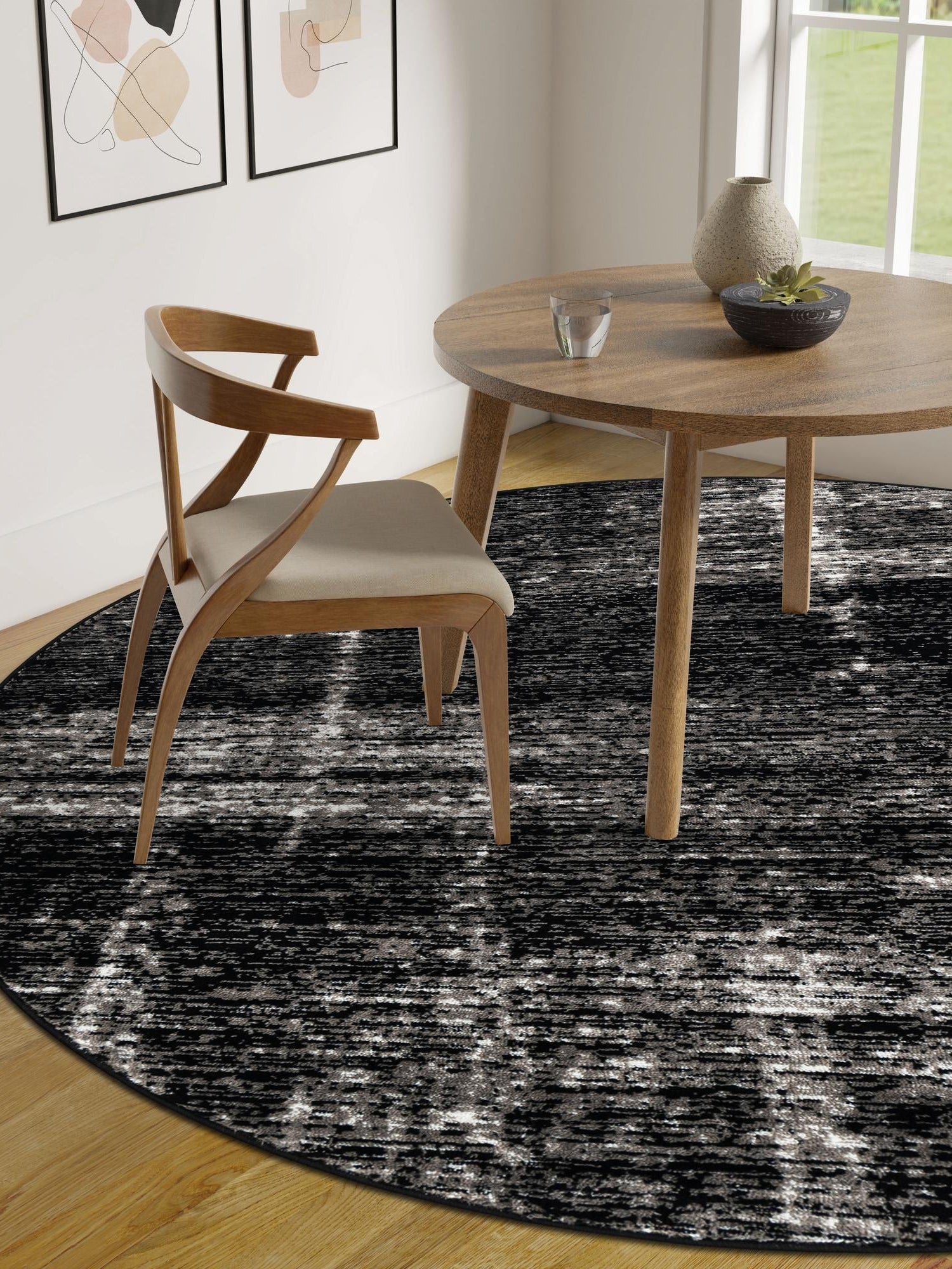 Black 7' 10 x 7' 10 Laguna Round Area Rug 100% Polypropylene Modern Contemporary Carpet for Bedrooms, Living Room, Dining, Office for Sale at Rug Engine