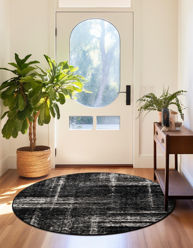 Black 7' 10 x 7' 10 Laguna Round Area Rug 100% Polypropylene Modern Contemporary Carpet for Bedrooms, Living Room, Dining, Office for Sale at Rug Engine