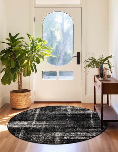 Black 3' 1 x 3' 1 Laguna Round Area Rug 100% Polypropylene Modern Contemporary Carpet for Bedrooms, Living Room, Dining, Office for Sale at Rug Engine