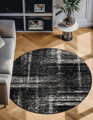 Black 5' 3 x 5' 3 Laguna Round Area Rug 100% Polypropylene Modern Contemporary Carpet for Bedrooms, Living Room, Dining, Office for Sale at Rug Engine
