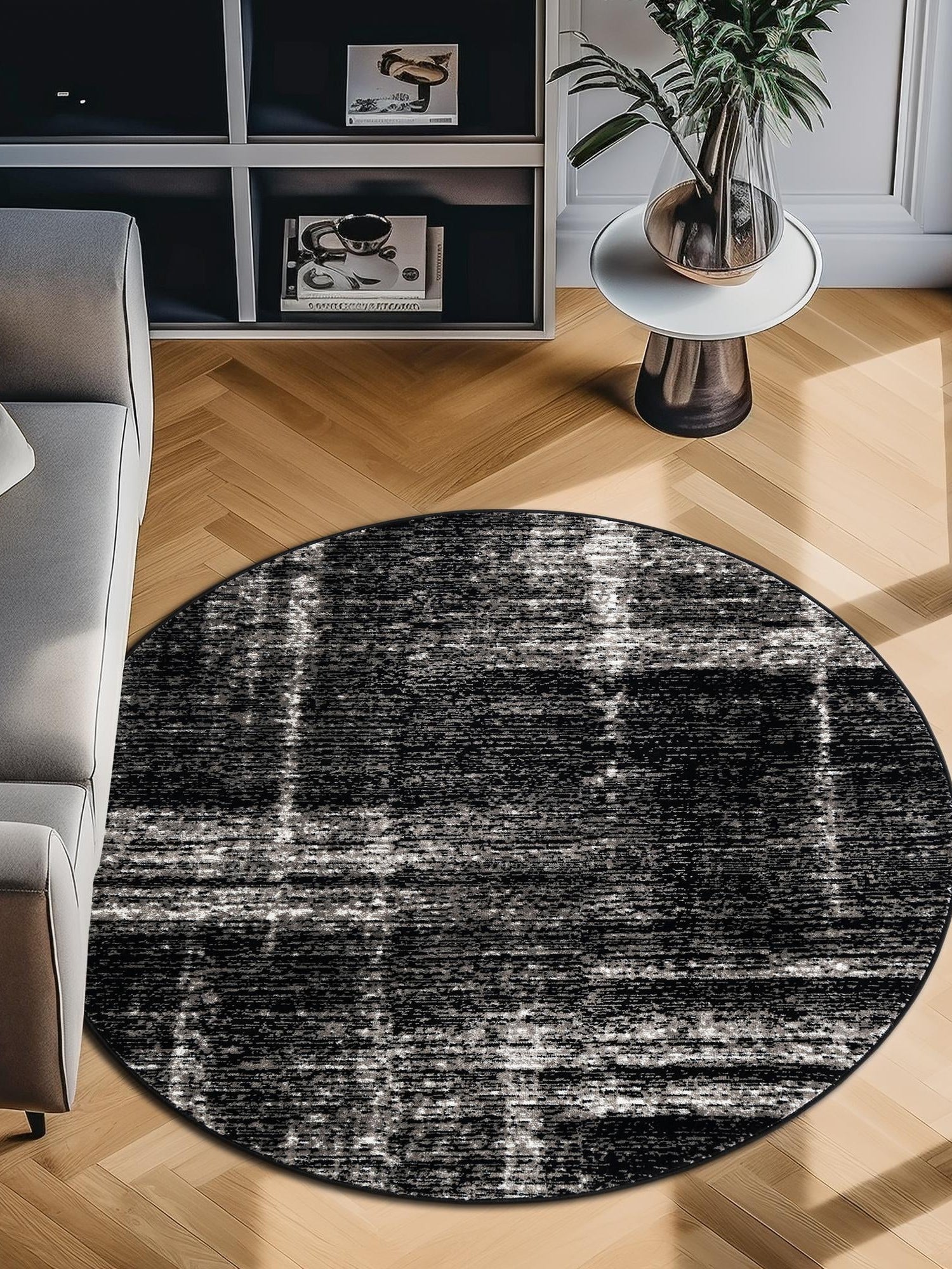 Black 3' 1 x 3' 1 Laguna Round Area Rug 100% Polypropylene Modern Contemporary Carpet for Bedrooms, Living Room, Dining, Office for Sale at Rug Engine