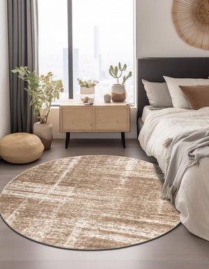 Beige 5' 3 x 5' 3 Laguna Round Area Rug 100% Polypropylene Modern Contemporary Carpet for Bedrooms, Living Room, Dining, Office for Sale at Rug Engine