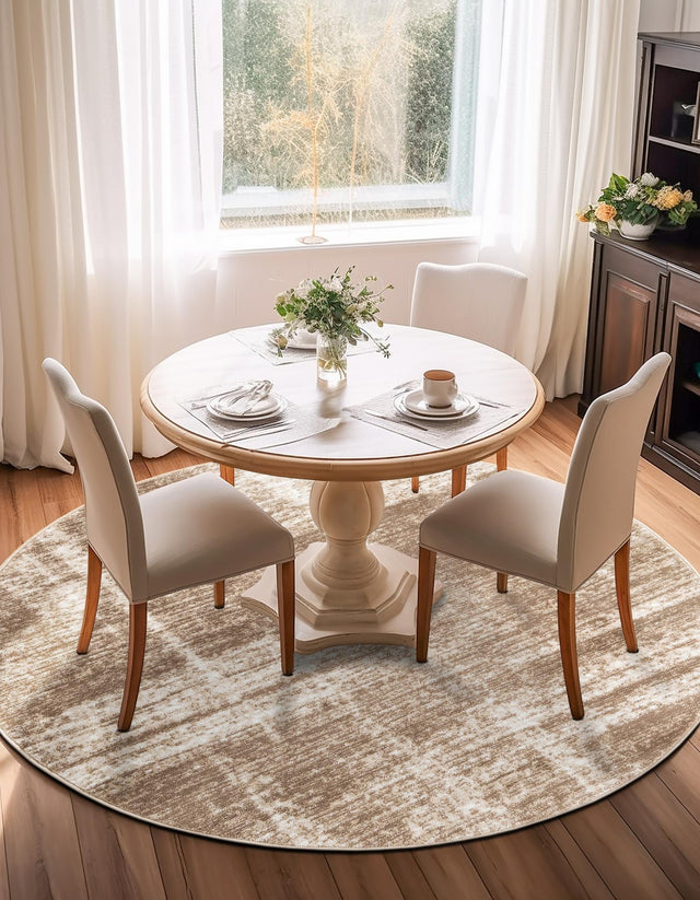 Beige 5' 3 x 5' 3 Laguna Round Area Rug 100% Polypropylene Modern Contemporary Carpet for Bedrooms, Living Room, Dining, Office for Sale at Rug Engine