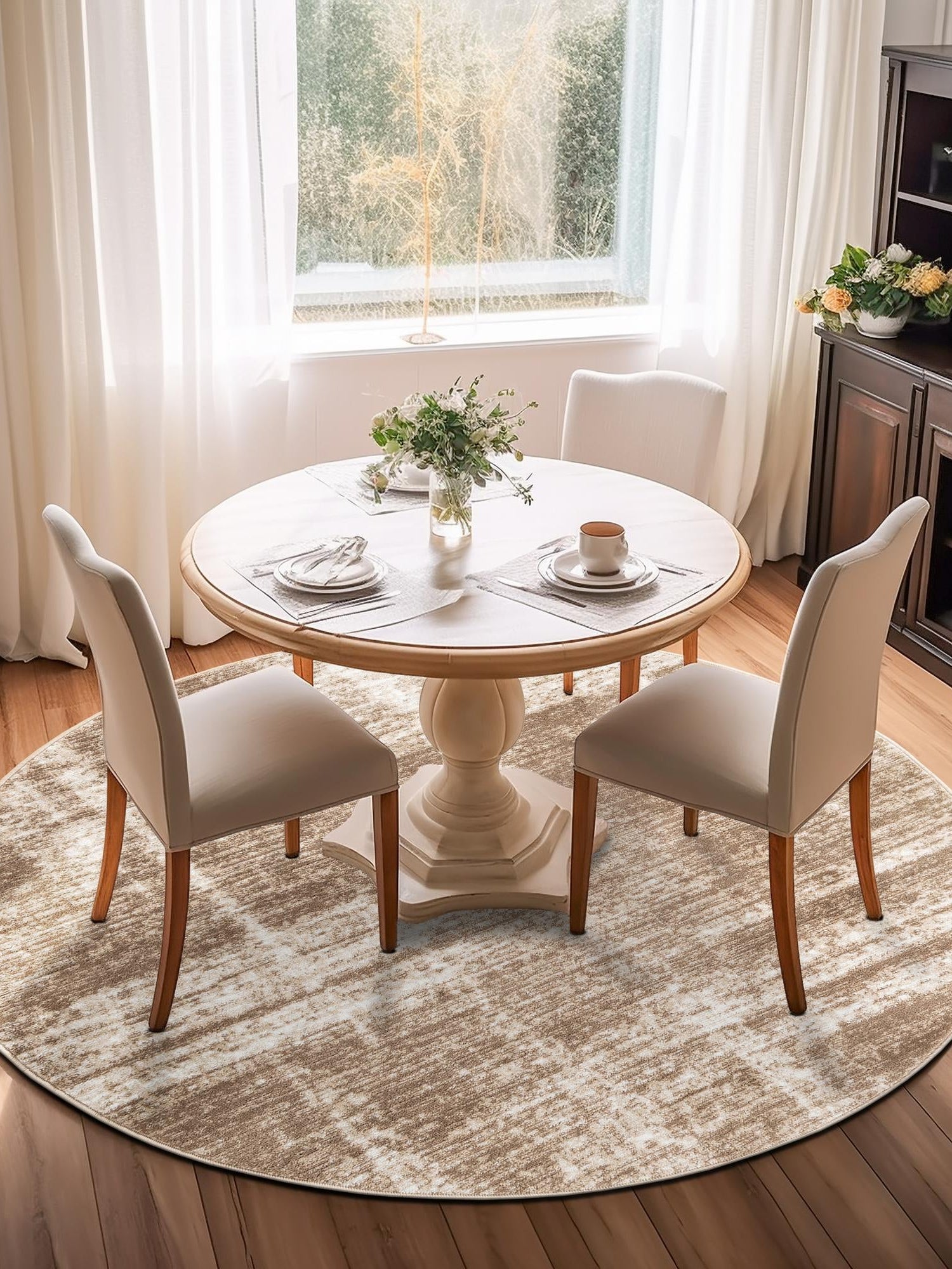 Beige 7' 10 x 7' 10 Laguna Round Area Rug 100% Polypropylene Modern Contemporary Carpet for Bedrooms, Living Room, Dining, Office for Sale at Rug Engine
