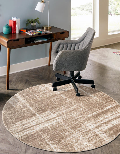 Beige 5' 3 x 5' 3 Laguna Round Area Rug 100% Polypropylene Modern Contemporary Carpet for Bedrooms, Living Room, Dining, Office for Sale at Rug Engine