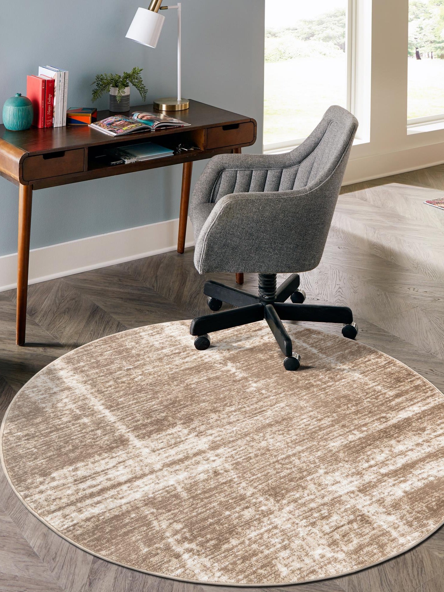 Beige 7' 10 x 7' 10 Laguna Round Area Rug 100% Polypropylene Modern Contemporary Carpet for Bedrooms, Living Room, Dining, Office for Sale at Rug Engine