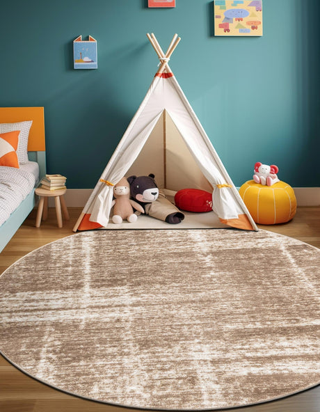 Beige 7' 10 x 7' 10 Laguna Round Area Rug 100% Polypropylene Modern Contemporary Carpet for Bedrooms, Living Room, Dining, Office for Sale at Rug Engine