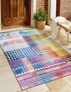 Multicolor 9' x 12' Outdoor Modern Rectangle Area Rug Weather Resistant for Patio, Deck, Terrace, Balcony, Porch 100% Polypropylene Modern Outside Carpet for Sale at Rug Engine