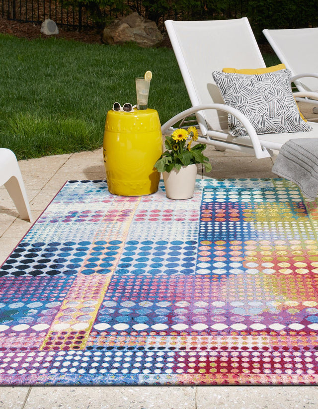 Multicolor 4' 1 x 6' 1 Outdoor Modern Rectangle Area Rug Weather Resistant for Patio, Deck, Terrace, Balcony, Porch 100% Polypropylene Modern Outside Carpet for Sale at Rug Engine