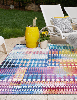 Multicolor 9' x 12' Outdoor Modern Rectangle Area Rug Weather Resistant for Patio, Deck, Terrace, Balcony, Porch 100% Polypropylene Modern Outside Carpet for Sale at Rug Engine