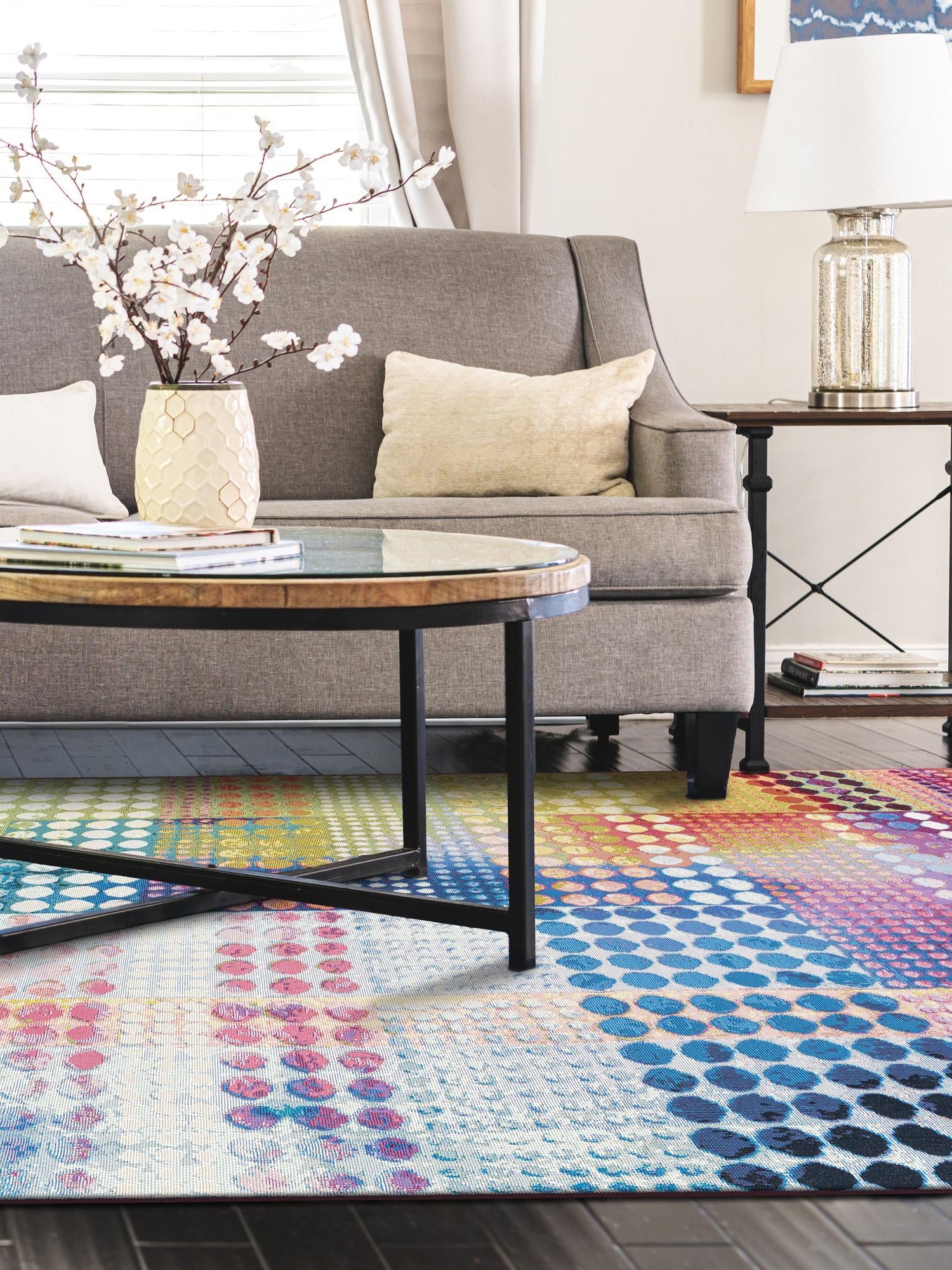 Multicolor 9' x 12' Outdoor Modern Rectangle Area Rug Weather Resistant for Patio, Deck, Terrace, Balcony, Porch 100% Polypropylene Modern Outside Carpet for Sale at Rug Engine