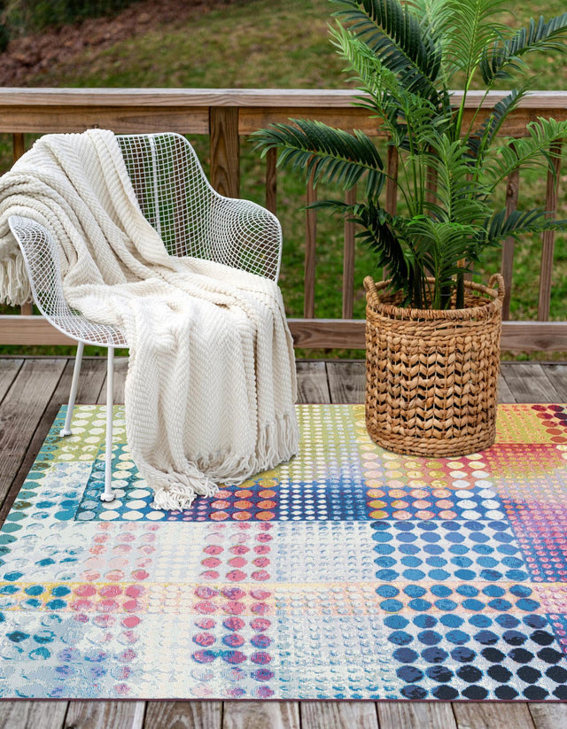 Multicolor 9' x 12' Outdoor Modern Rectangle Area Rug Weather Resistant for Patio, Deck, Terrace, Balcony, Porch 100% Polypropylene Modern Outside Carpet for Sale at Rug Engine