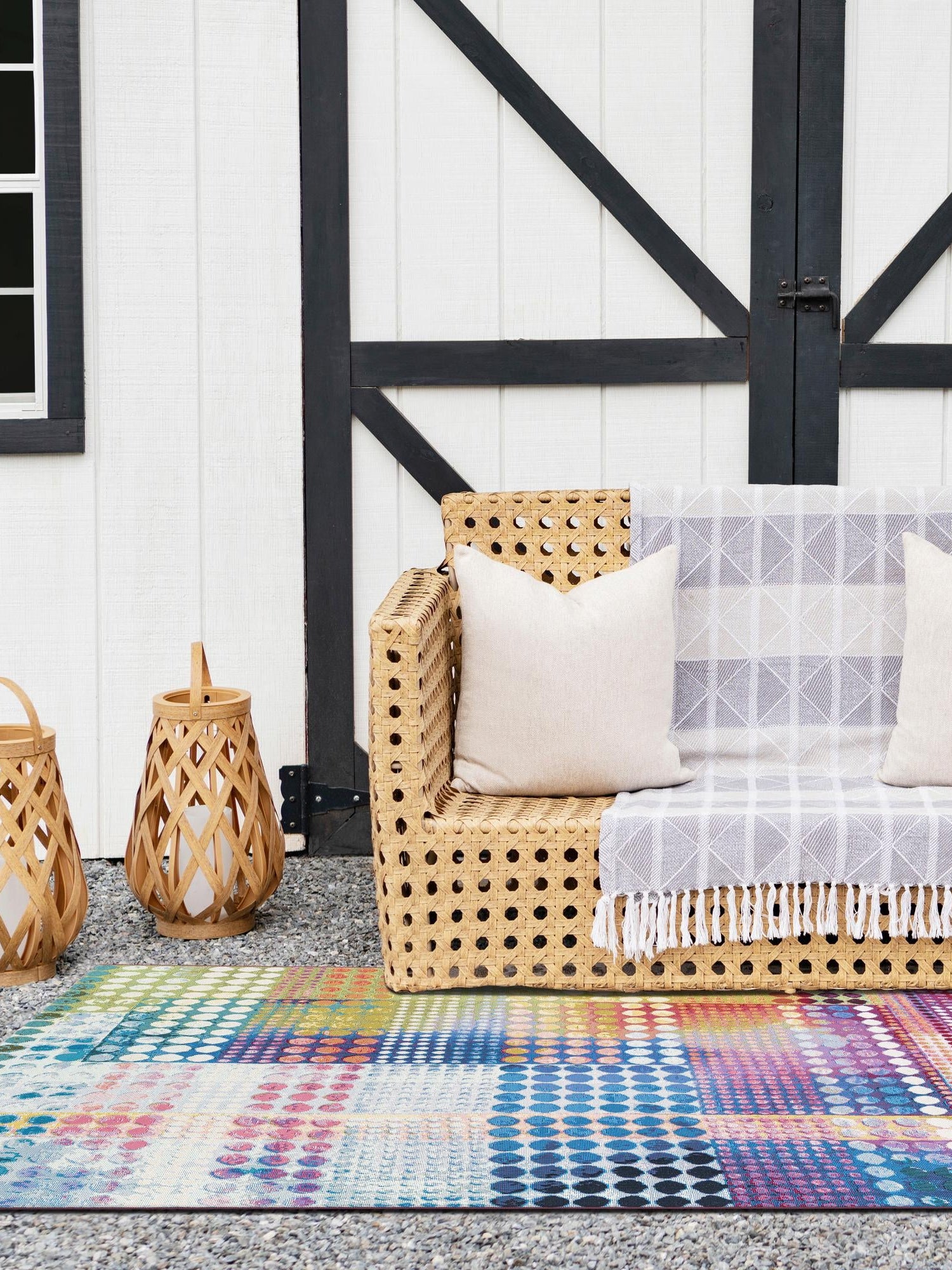 Multicolor 8' x 10' Outdoor Modern Rectangle Area Rug Weather Resistant for Patio, Deck, Terrace, Balcony, Porch 100% Polypropylene Modern Outside Carpet for Sale at Rug Engine
