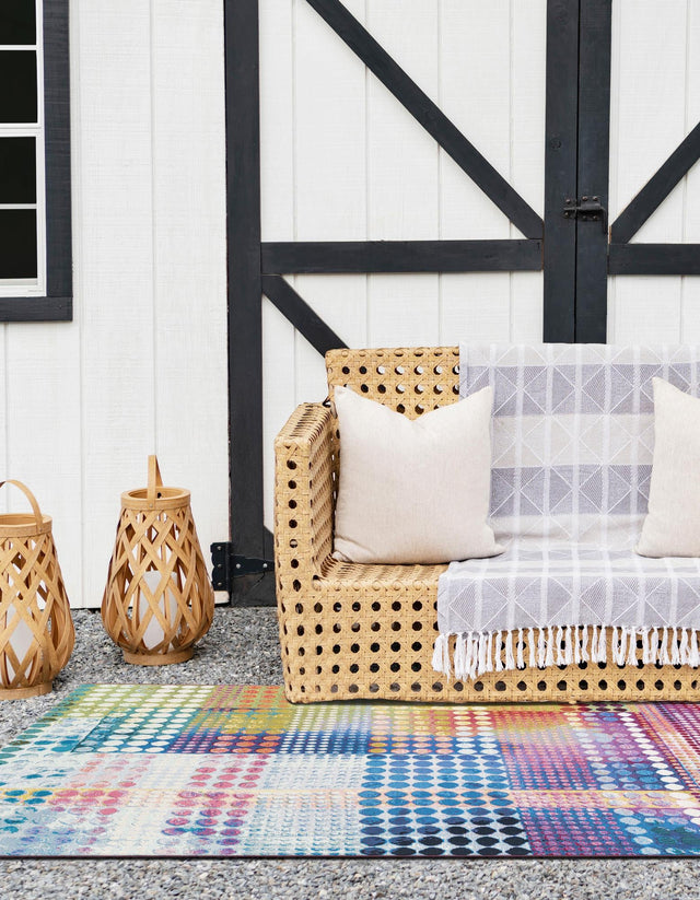 Multicolor 4' 1 x 6' 1 Outdoor Modern Rectangle Area Rug Weather Resistant for Patio, Deck, Terrace, Balcony, Porch 100% Polypropylene Modern Outside Carpet for Sale at Rug Engine