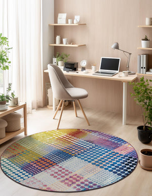 Multicolor 5' 1 x 5' 1 Outdoor Modern Round Area Rug Weather Resistant for Patio, Deck, Terrace, Balcony, Porch 100% Polypropylene Modern Outside Carpet for Sale at Rug Engine