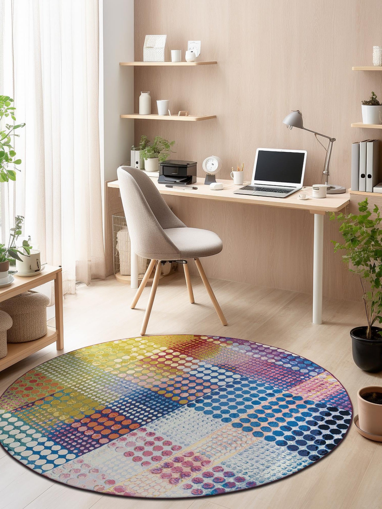 Multicolor 3' 1 x 3' 1 Outdoor Modern Round Area Rug Weather Resistant for Patio, Deck, Terrace, Balcony, Porch 100% Polypropylene Modern Outside Carpet for Sale at Rug Engine