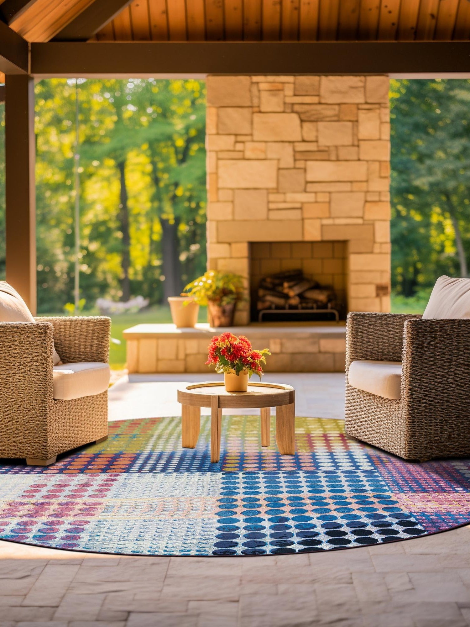 Multicolor 3' 1 x 3' 1 Outdoor Modern Round Area Rug Weather Resistant for Patio, Deck, Terrace, Balcony, Porch 100% Polypropylene Modern Outside Carpet for Sale at Rug Engine