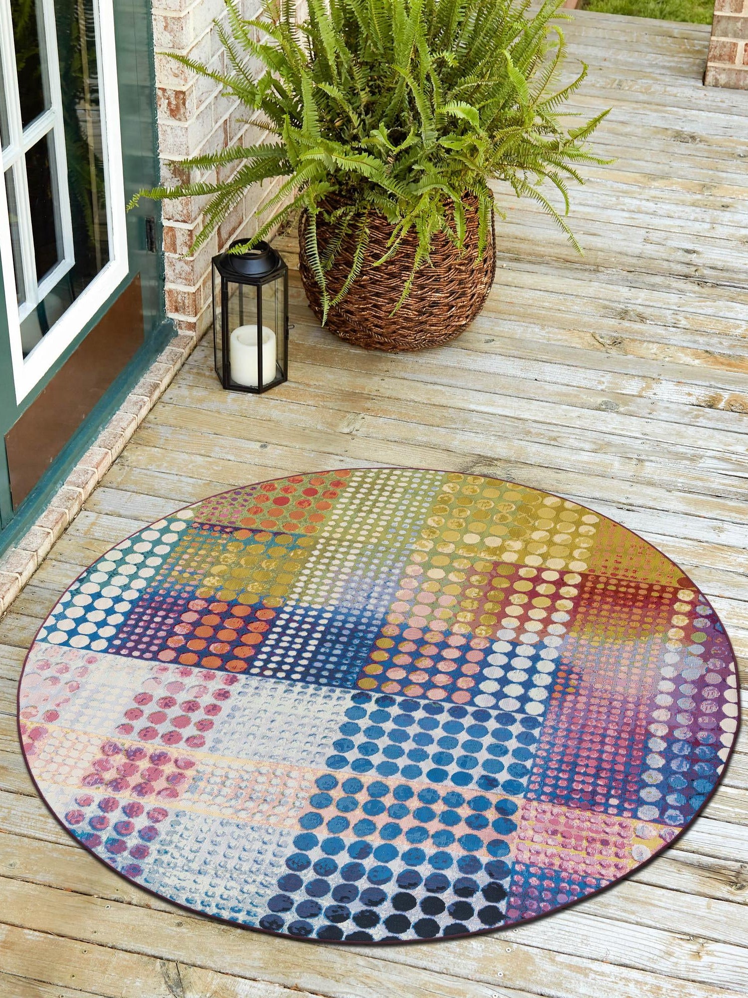 Multicolor 3' 1 x 3' 1 Outdoor Modern Round Area Rug Weather Resistant for Patio, Deck, Terrace, Balcony, Porch 100% Polypropylene Modern Outside Carpet for Sale at Rug Engine