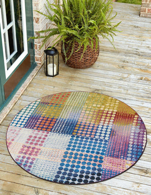 Multicolor 5' 1 x 5' 1 Outdoor Modern Round Area Rug Weather Resistant for Patio, Deck, Terrace, Balcony, Porch 100% Polypropylene Modern Outside Carpet for Sale at Rug Engine