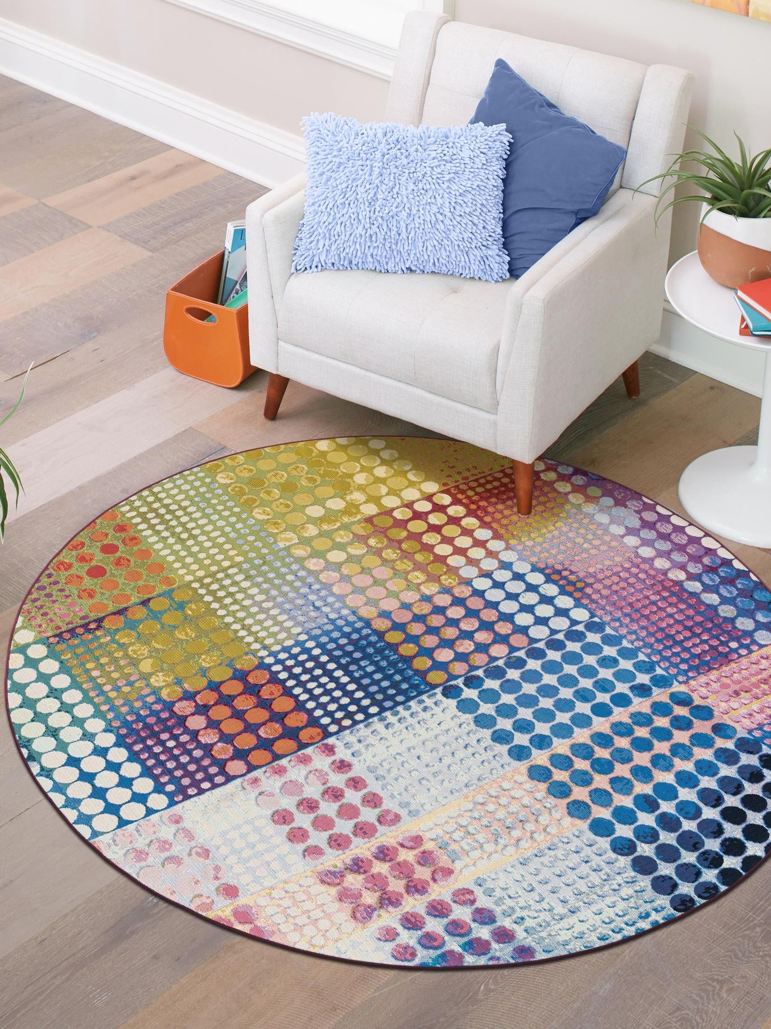 Multicolor 3' 1 x 3' 1 Outdoor Modern Round Area Rug Weather Resistant for Patio, Deck, Terrace, Balcony, Porch 100% Polypropylene Modern Outside Carpet for Sale at Rug Engine