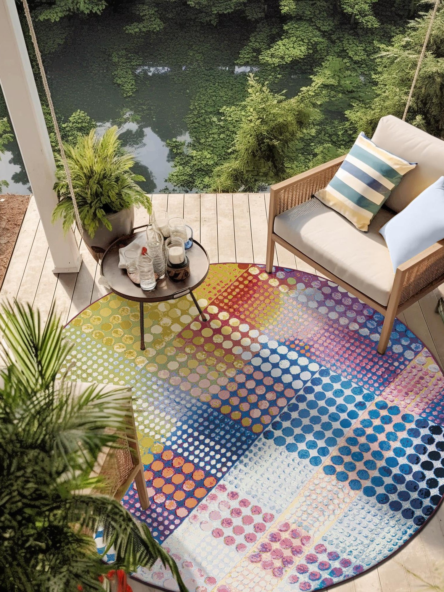 Multicolor 3' 1 x 3' 1 Outdoor Modern Round Area Rug Weather Resistant for Patio, Deck, Terrace, Balcony, Porch 100% Polypropylene Modern Outside Carpet for Sale at Rug Engine