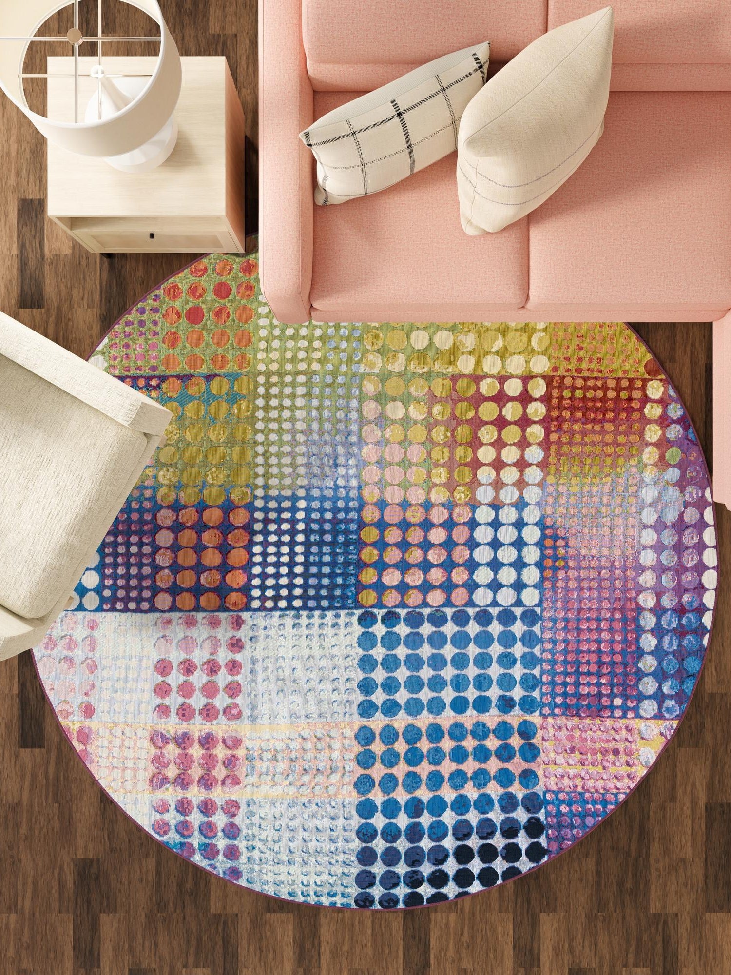 Multicolor 4' 1 x 4' 1 Outdoor Modern Round Area Rug Weather Resistant for Patio, Deck, Terrace, Balcony, Porch 100% Polypropylene Modern Outside Carpet for Sale at Rug Engine