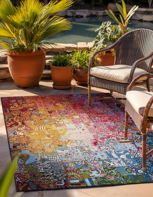 Multicolor 5' 1 x 7' 1 Outdoor Modern Rectangle Area Rug Weather Resistant for Patio, Deck, Terrace, Balcony, Porch 100% Polypropylene Modern Outside Carpet for Sale at Rug Engine