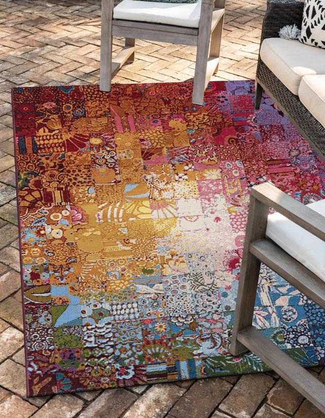 Multicolor 5' 1 x 7' 1 Outdoor Modern Rectangle Area Rug Weather Resistant for Patio, Deck, Terrace, Balcony, Porch 100% Polypropylene Modern Outside Carpet for Sale at Rug Engine