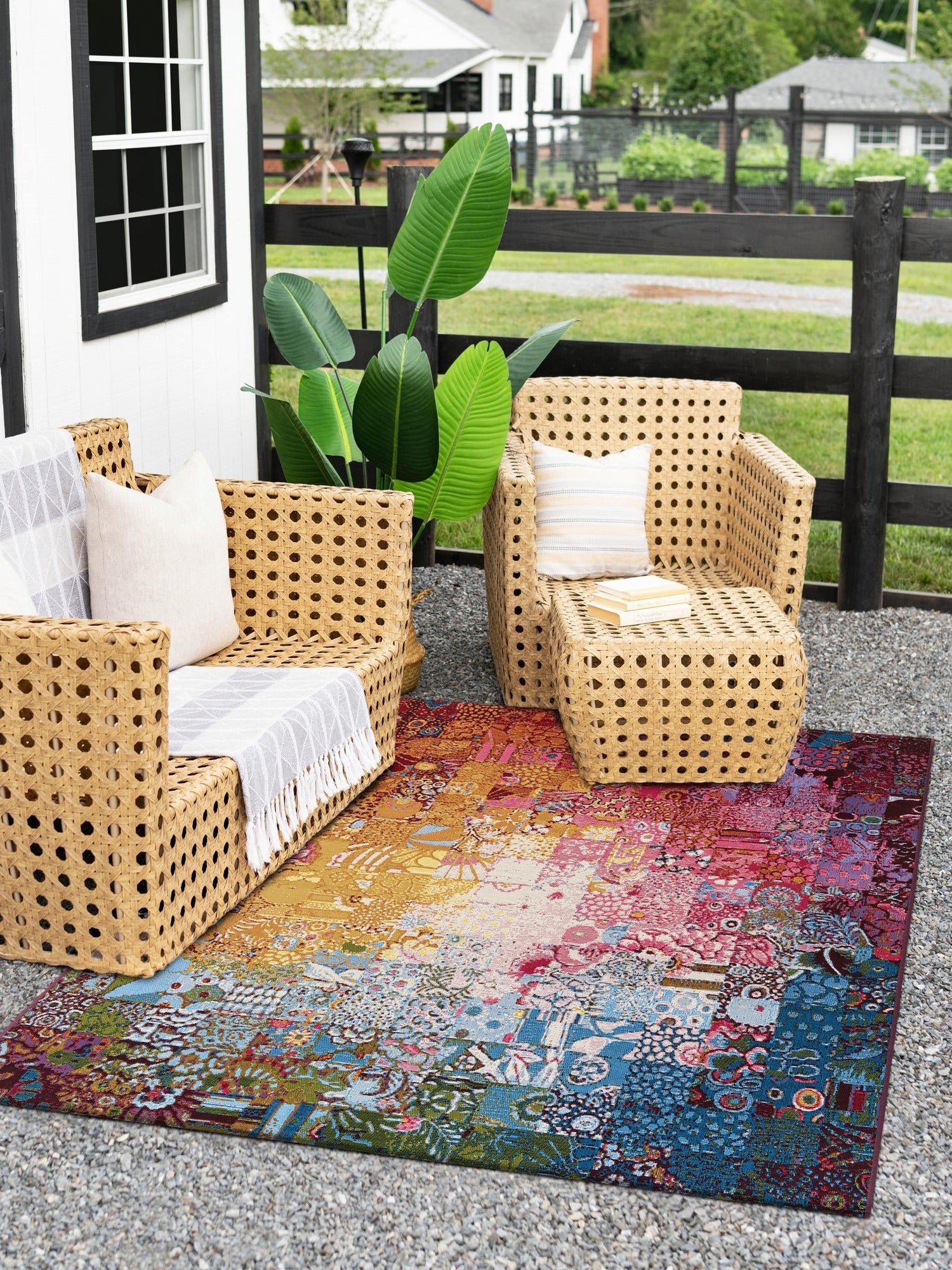 Multicolor 5' 1 x 8' Outdoor Modern Rectangle Area Rug Weather Resistant for Patio, Deck, Terrace, Balcony, Porch 100% Polypropylene Modern Outside Carpet for Sale at Rug Engine