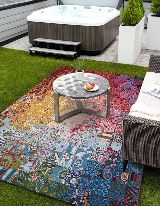 Multicolor 5' 1 x 7' 1 Outdoor Modern Rectangle Area Rug Weather Resistant for Patio, Deck, Terrace, Balcony, Porch 100% Polypropylene Modern Outside Carpet for Sale at Rug Engine