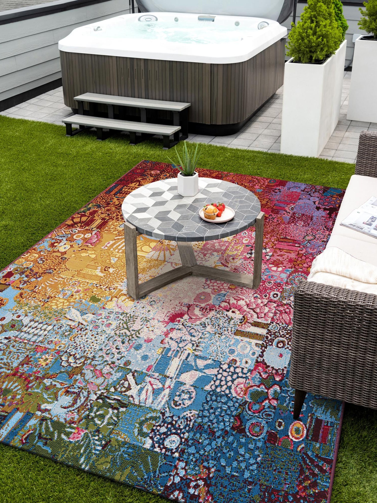 Multicolor 2' x 3' 1 Outdoor Modern Rectangle Area Rug Weather Resistant for Patio, Deck, Terrace, Balcony, Porch 100% Polypropylene Modern Outside Carpet for Sale at Rug Engine