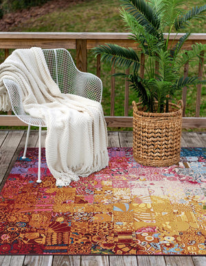 Multicolor 8' x 10' Outdoor Modern Rectangle Area Rug Weather Resistant for Patio, Deck, Terrace, Balcony, Porch 100% Polypropylene Modern Outside Carpet for Sale at Rug Engine