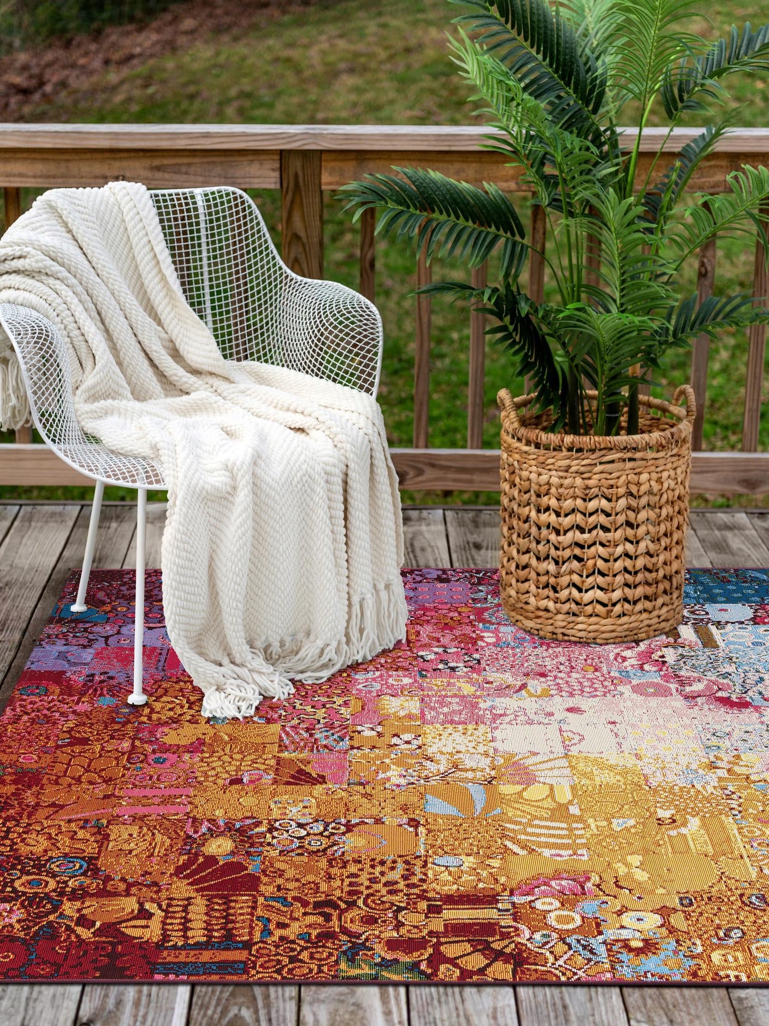 Multicolor 9' x 12' Outdoor Modern Rectangle Area Rug Weather Resistant for Patio, Deck, Terrace, Balcony, Porch 100% Polypropylene Modern Outside Carpet for Sale at Rug Engine