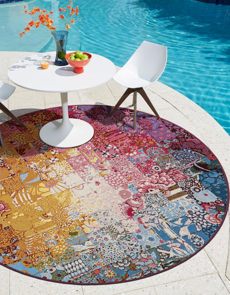 Multicolor 3' 1 x 3' 1 Outdoor Modern Round Rug