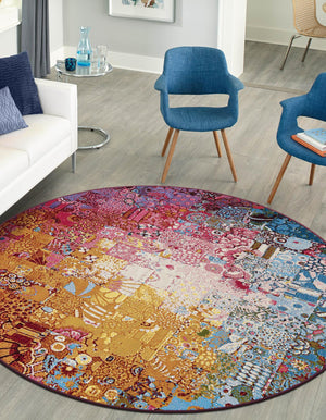 Multicolor 8' x 8' Outdoor Modern Round Area Rug Weather Resistant for Patio, Deck, Terrace, Balcony, Porch 100% Polypropylene Modern Outside Carpet for Sale at Rug Engine