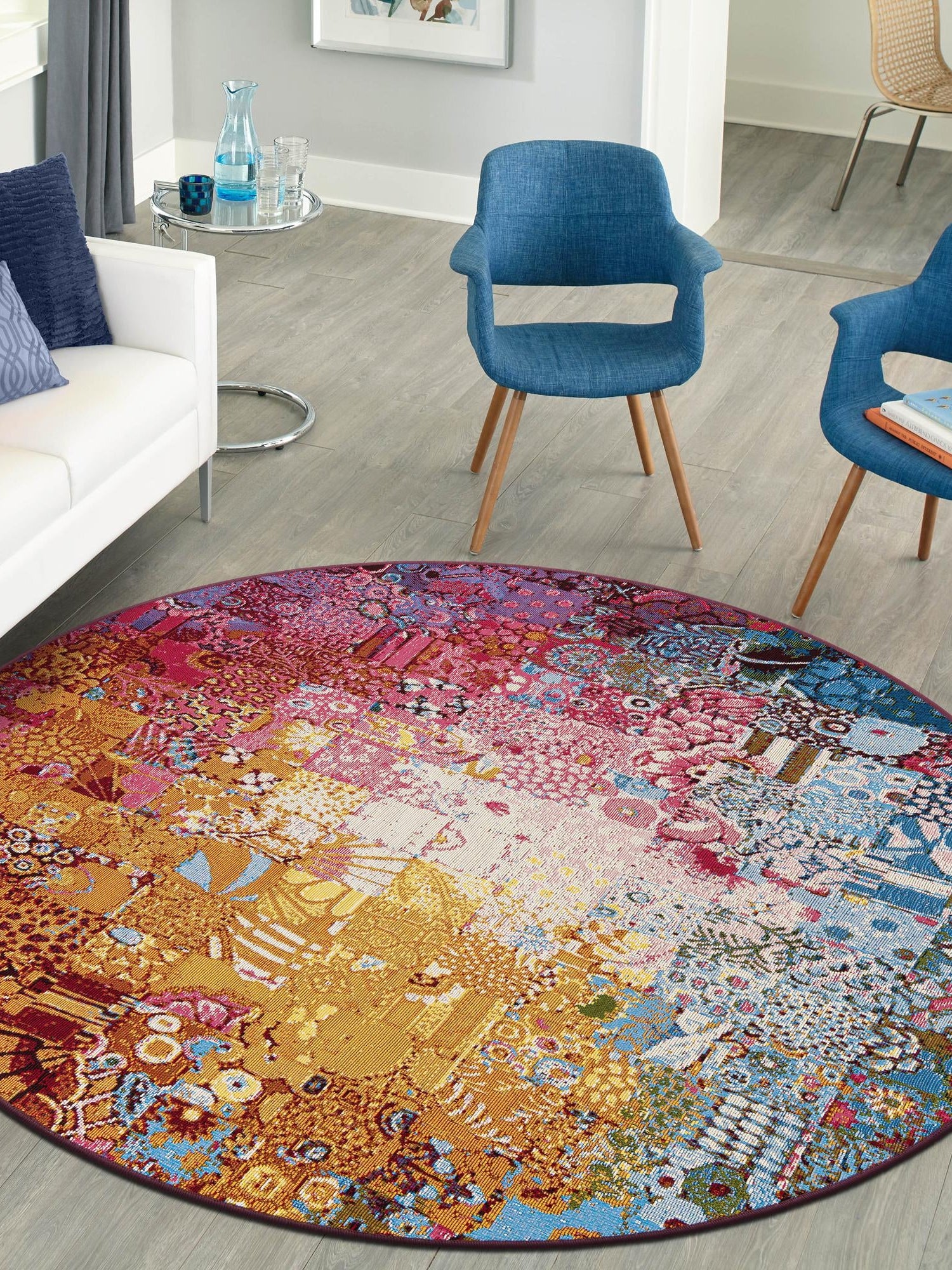 Multicolor 4' 1 x 4' 1 Outdoor Modern Round Area Rug Weather Resistant for Patio, Deck, Terrace, Balcony, Porch 100% Polypropylene Modern Outside Carpet for Sale at Rug Engine