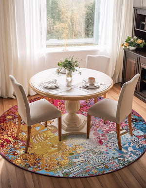 Multicolor 8' x 8' Outdoor Modern Round Area Rug Weather Resistant for Patio, Deck, Terrace, Balcony, Porch 100% Polypropylene Modern Outside Carpet for Sale at Rug Engine