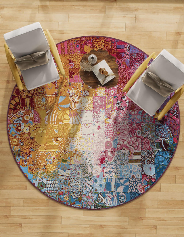 Multicolor 8' x 8' Outdoor Modern Round Area Rug Weather Resistant for Patio, Deck, Terrace, Balcony, Porch 100% Polypropylene Modern Outside Carpet for Sale at Rug Engine