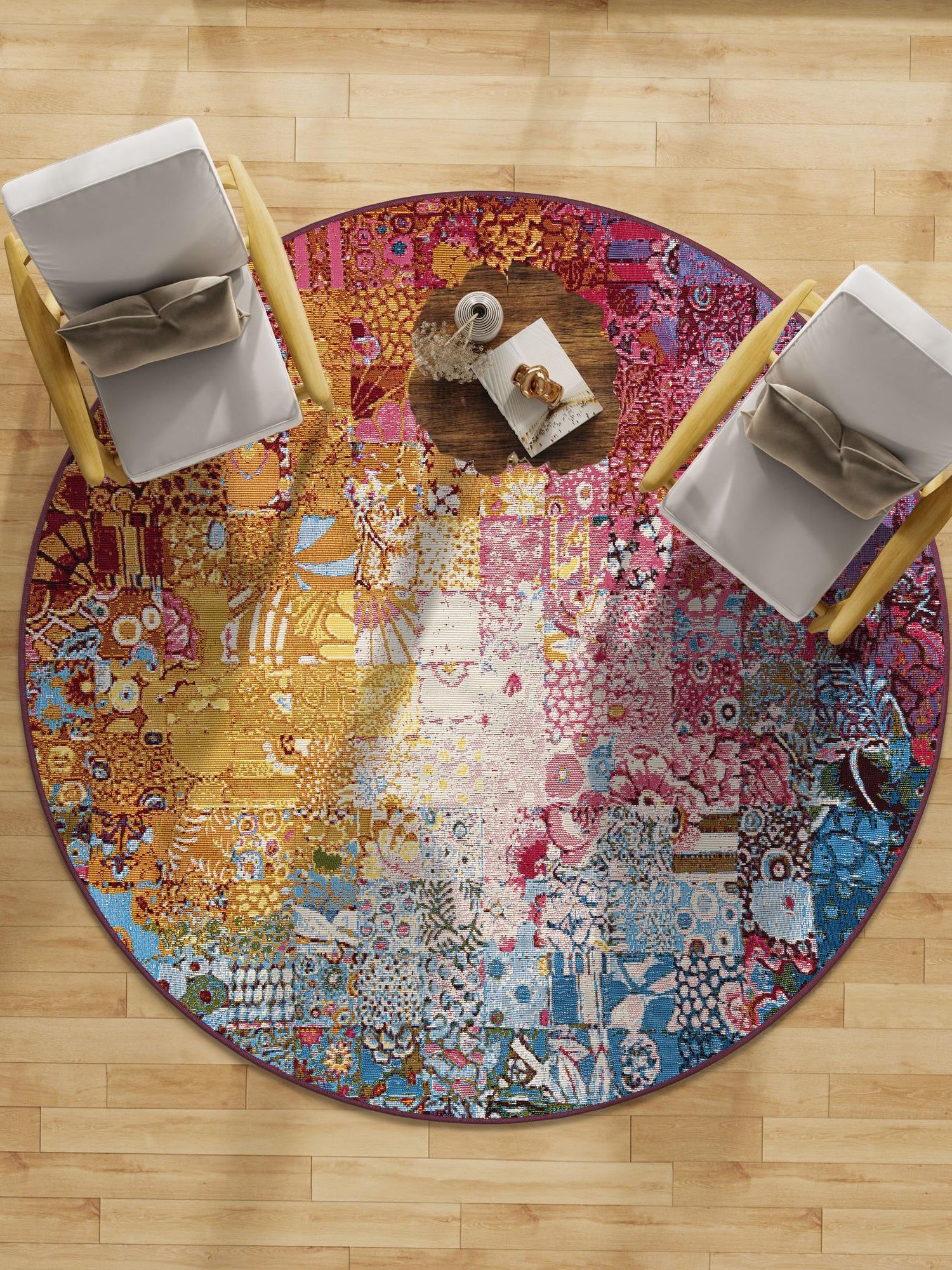 Multicolor 3' 1 x 3' 1 Outdoor Modern Round Area Rug Weather Resistant for Patio, Deck, Terrace, Balcony, Porch 100% Polypropylene Modern Outside Carpet for Sale at Rug Engine