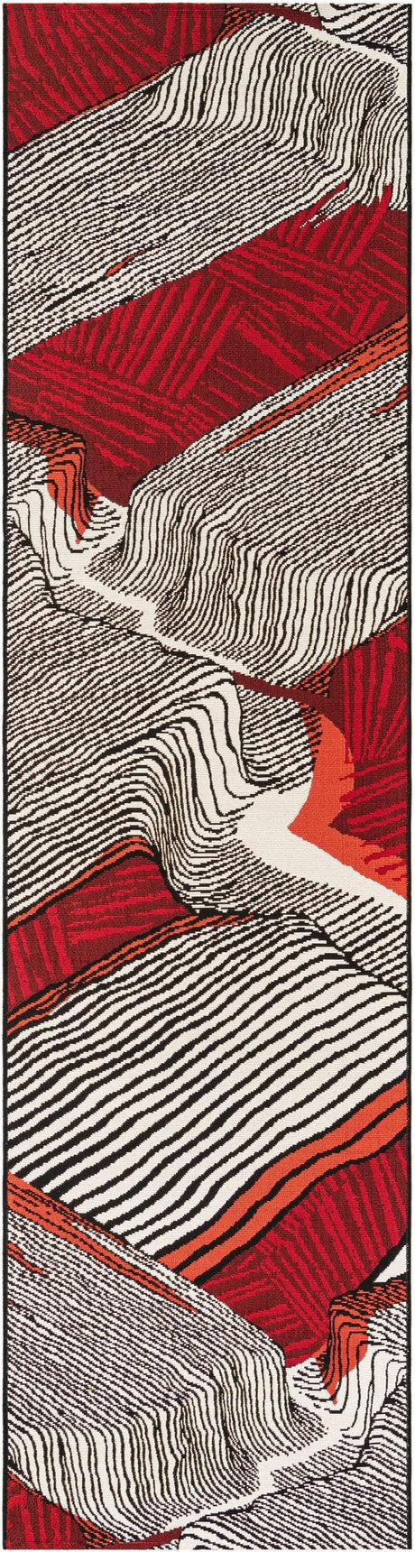 Red and Black 3' x 10' Outdoor Modern Runner Rug