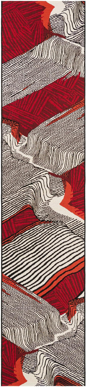Red and Black 3' x 12' Outdoor Modern Runner Rug