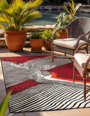 Red and Black 2' x 3' 1 Outdoor Modern Rectangle Area Rug Weather Resistant for Patio, Deck, Terrace, Balcony, Porch 100% Polypropylene Modern Outside Carpet for Sale at Rug Engine