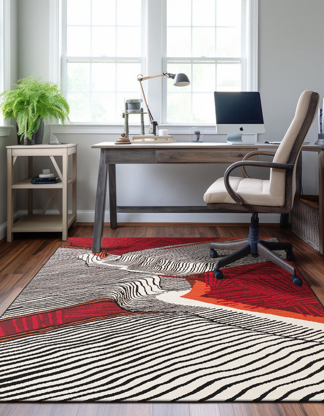 Red and Black 2' x 3' 1 Outdoor Modern Rectangle Area Rug Weather Resistant for Patio, Deck, Terrace, Balcony, Porch 100% Polypropylene Modern Outside Carpet for Sale at Rug Engine