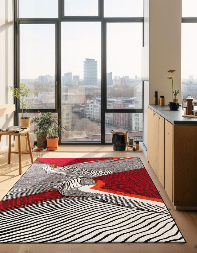 Red and Black 2' x 3' 1 Outdoor Modern Rectangle Area Rug Weather Resistant for Patio, Deck, Terrace, Balcony, Porch 100% Polypropylene Modern Outside Carpet for Sale at Rug Engine
