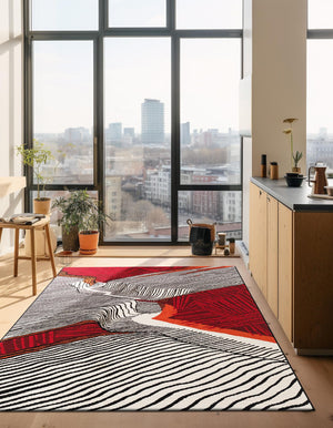 Red and Black 5' 1 x 8' Outdoor Modern Rectangle Area Rug Weather Resistant for Patio, Deck, Terrace, Balcony, Porch 100% Polypropylene Modern Outside Carpet for Sale at Rug Engine