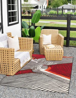 Red and Black 5' 1 x 7' 1 Outdoor Modern Rectangle Rug